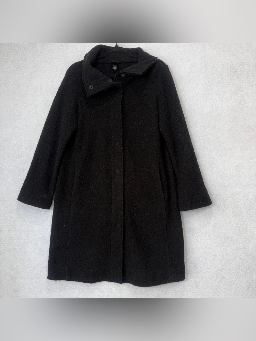 Eileen Fisher Boiled Wool Snap Front Coat Jacket Black Size XS